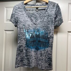 Harley Davidson Women’s Burnout V Neck Shirt Sz XL Gray With Blue New York City